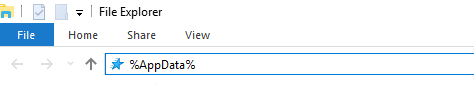 The %AppData% folder typed into the address bar in the Windows File Explorer